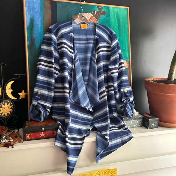 Ruby Rd. Navy and Light Blue Striped Cardigan - Picture 5 of 16